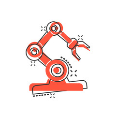 Robot arm icon in comic style. Mechanic manipulator cartoon vector illustration on white isolated background. Machine splash effect business concept.