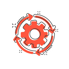 Workflow icon in comic style. Gear effective cartoon vector illustration on white isolated background. Process organization splash effect business concept.