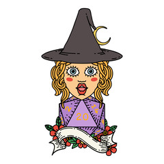 human mage with natural 20 D20 dice roll illustration