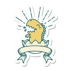 sticker of tattoo style hatching dinosaur
