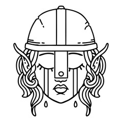 crying elven fighter character face illustration