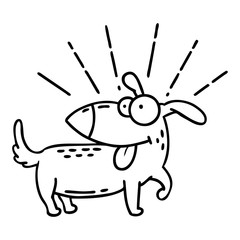 traditional black line work tattoo style happy dog