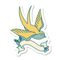 tattoo sticker with banner of a swallow