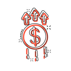 Growth arrow icon in comic style. Revenue cartoon vector illustration on white isolated background. Increase splash effect business concept.