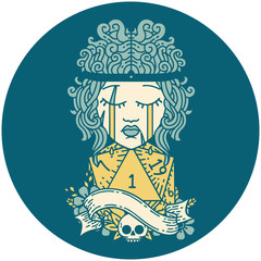 crying human barbarian with natural one d20 roll illustration