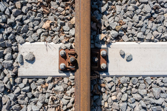 Train Tracks Detail From Above. Close Up