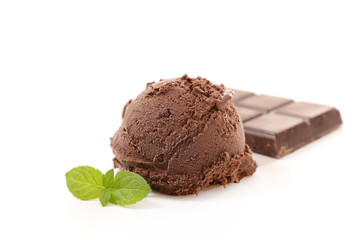 chocolate ice cream scoop isolated on white background