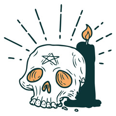 traditional tattoo style spooky skull and candle