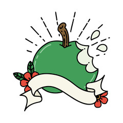 banner with tattoo style bitten apple