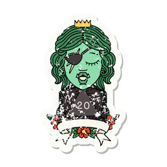 half orc rogue character with natural twenty dice roll illustration