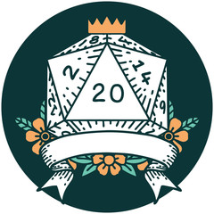 natural 20 critical hit D20 dice roll icon