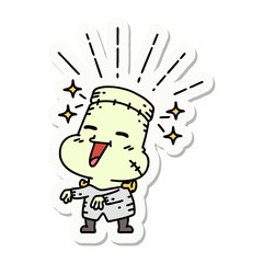 sticker of tattoo style happy halloween zombie monster