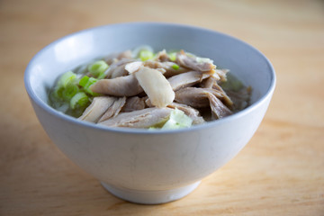 Korean chicken noolde soup which is called Dalgkalgugsu