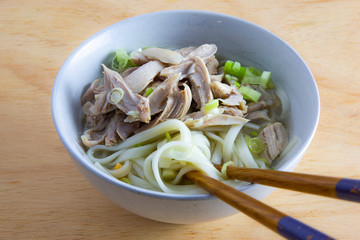 Korean chicken noolde soup which is called Dalgkalgugsu