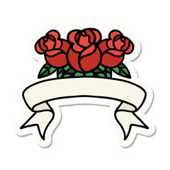 tattoo sticker with banner of a bouquet of flowers