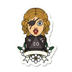 human rogue with natural 20 dice roll sticker