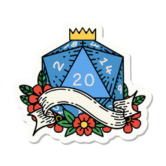 natural twenty D20 dice roll sticker