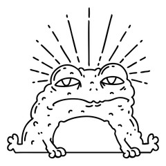 traditional black line work tattoo style toad character
