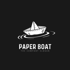 Origami paper ship. Graphic symbol web design, logo.