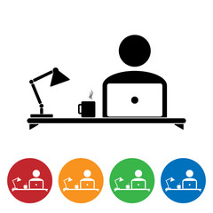 Work from home icon vector. Working on computer at home. Stay safe at home.