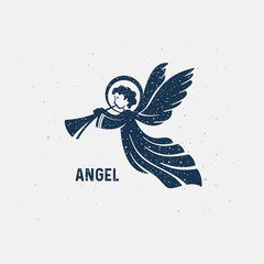 Angel with trumpet. Christmas angel, design template