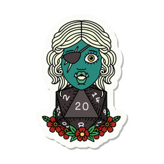 half orc rogue with natural 20 dice roll sticker