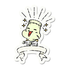 grunge sticker of tattoo style happy halloween zombie monster
