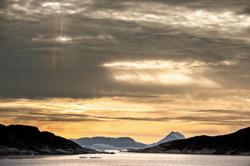 Icebergs at Sunset. Disko Bay, Western Greenland. 