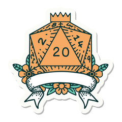 natural 20 critical hit D20 dice roll sticker