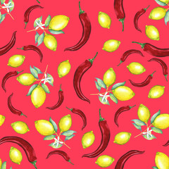 lemons and chili peper seamless pattern