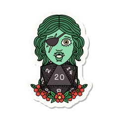half orc rogue with natural 20 dice roll sticker