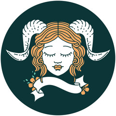 tiefling character face with scroll banner icon