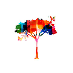 Colorful acacia tree isolated vector illustration