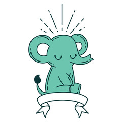 banner with tattoo style cute elephant