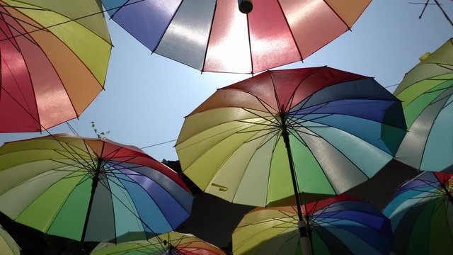 Colorful umbrella hang at street at Penang George Town.