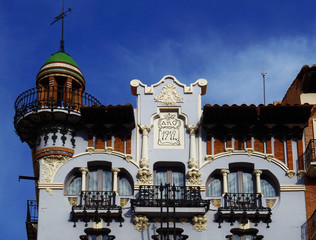 Obraz premium Revival house details in Torico Square. City center of Teruel. Aragon. Spain.