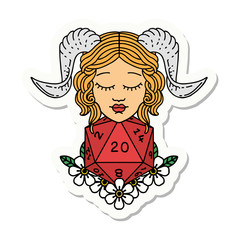 tiefling with natural 20 D20 dice roll sticker