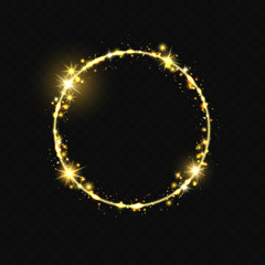 Shiny round frame. Shiny circle frame, stardust glitter stars trace, round shining magic swirl vector illustration. Shine round glitter, dust glow and shiny