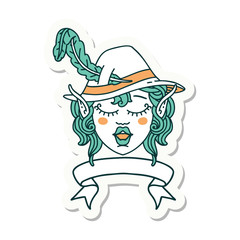 singing elf bard character face with banner sticker