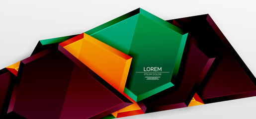 Metal glossy shiny geometric shapes with 3d effect composition. Techno futuristic vector abstract background For Wallpaper, Banner, Background, Card, Book Illustration, landing page