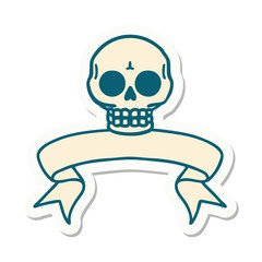 tattoo sticker with banner of a skull