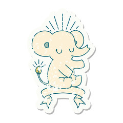 grunge sticker of tattoo style cute elephant