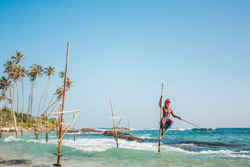 Traditional pole fishing (Sri Lanka)
