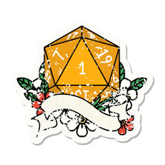 natural one d20 dice roll grunge sticker