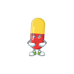 Red yellow capsules mascot design style with grinning face