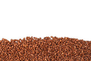 Dry buckwheat isolated on white background with copy space.