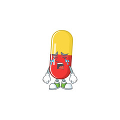 A weeping red yellow capsules cartoon character concept