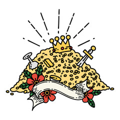 banner with tattoo style pile of gold