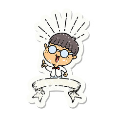 grunge sticker of tattoo style man with genius idea