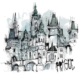 Handgezeichnete Prag Skizze auf einer Ebene reduziert - 340194338
